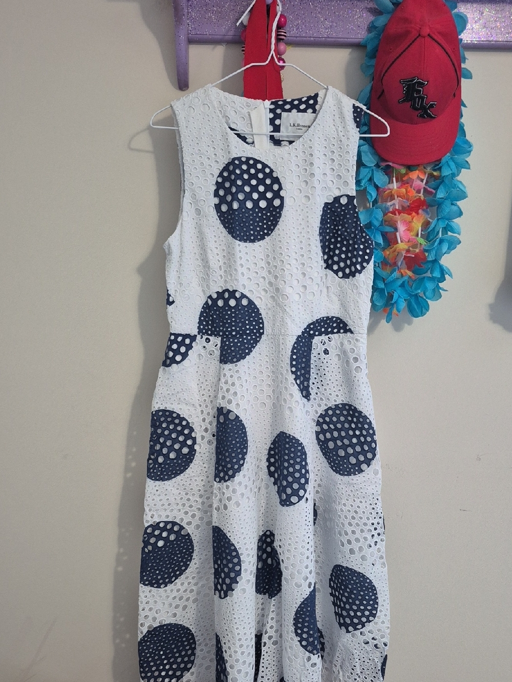 LK Bennett Jane Layered Full Midi Dress Blue/White Size 12